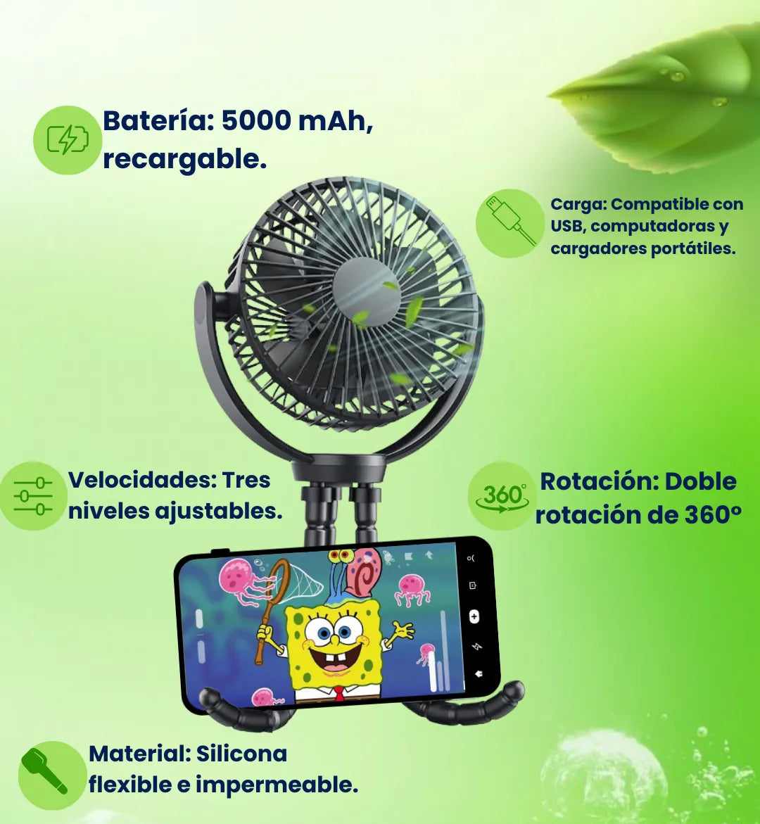 Mini Ventilador Trípode Portatil con Luz Led