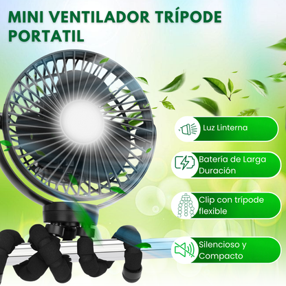 Mini Ventilador Trípode Portatil con Luz Led