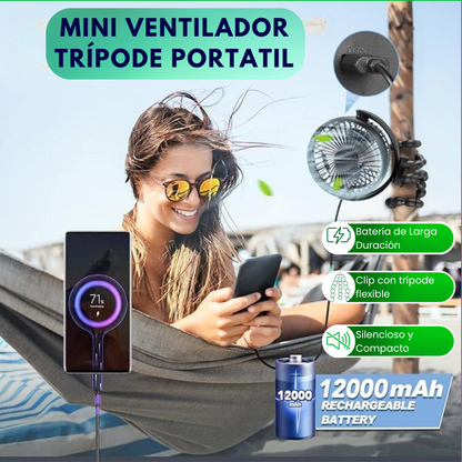 Mini Ventilador Trípode Portatil con Luz Led